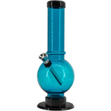 JM Plastics Acrylic Straight Tube Bubble Bottom Bong in Ice Blue, Front View, 9-12 Inch Options