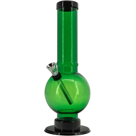 JM Plastics Acrylic Straight Tube Bubble Bottom Bong in Green, Front View, 9-12 Inch Options