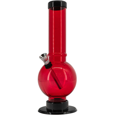 JM Plastics Acrylic Straight Tube Bubble Bottom Bong in Red, Front View, 9-12 Inch Options