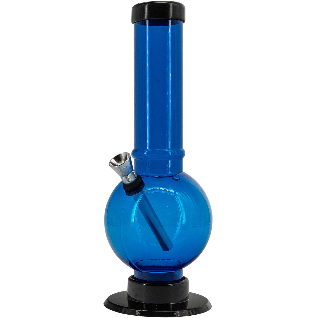 JM Plastics Acrylic Straight Tube Bubble Bottom Bong in Blue, Front View, 9-12 Inch Options