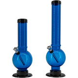 JM Plastics Acrylic Straight Tube Bubble Bottom Bong in Blue - Front and Side Views