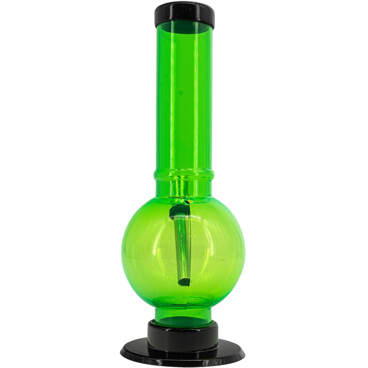 JM Plastics Acrylic Straight Tube Bubble Bottom Bong in Bright Green, Front View