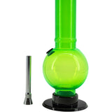 JM Plastics Acrylic Straight Tube Bubble Bottom Bong in Vibrant Green, Front View with Detached Bowl