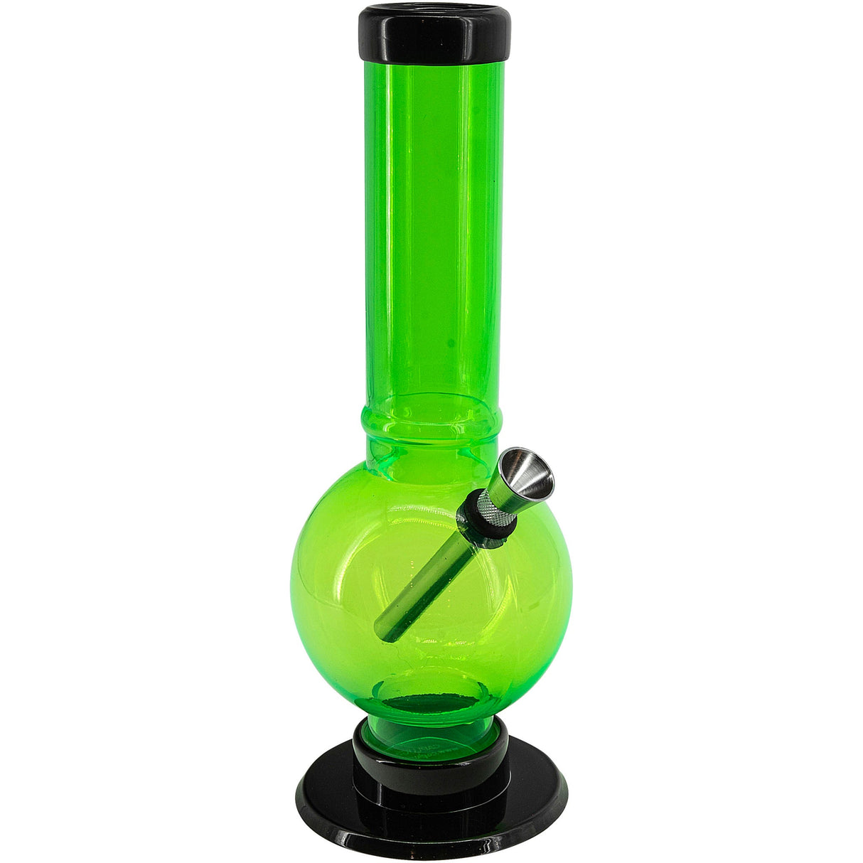 JM Plastics Acrylic Straight Tube Bubble Bottom Bong in Vibrant Green - Front View