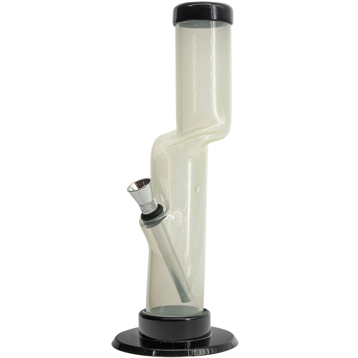 JM Plastics Acrylic Kink Neck Bong in White, 9-12 Inch Options, Side View on Seamless White Background