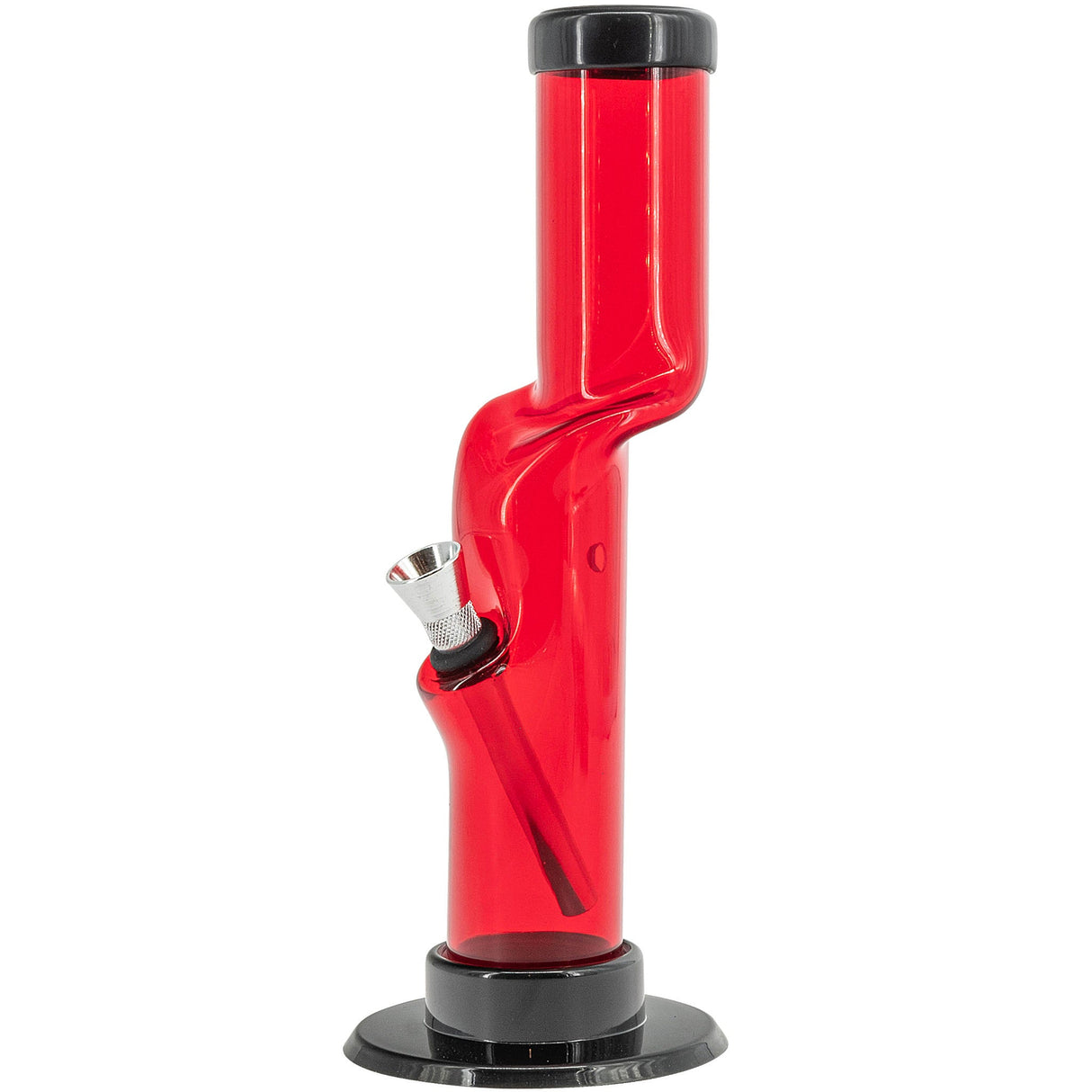 JM Plastics Acrylic Kink Neck Bong in Red, 9-12" Tall, Side View on White Background