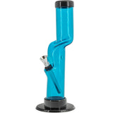 JM Plastics 9-12" Acrylic Kink Neck Bong in Ice Blue, sturdy base, front view