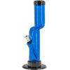 JM Plastics 9" Acrylic Kink Neck Bong in Blue, Side View with Sturdy Base