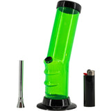 JM Plastics 9-12" Acrylic Bent Neck Bong in Vibrant Green with Black Accents, Front View