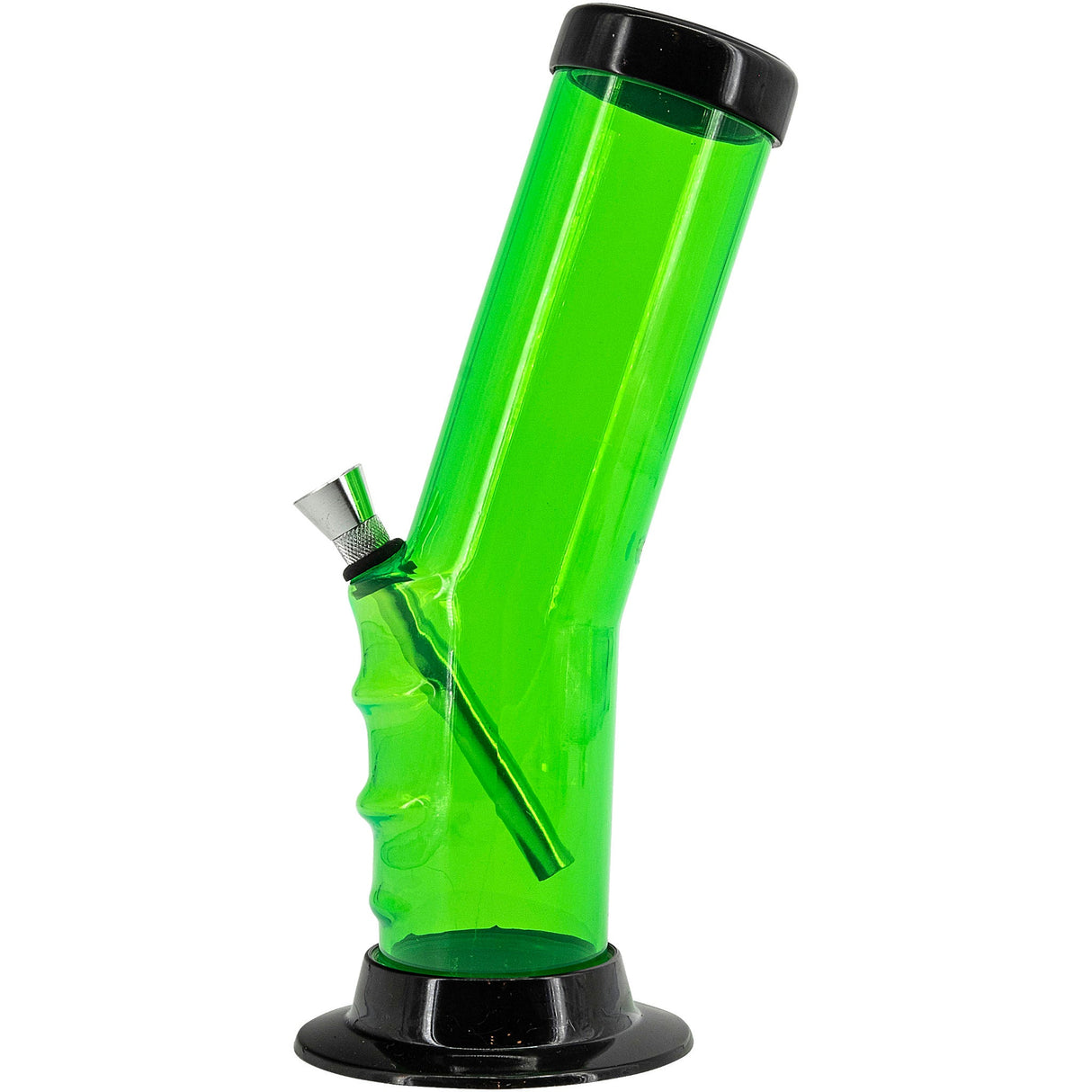 JM Plastics 9-12" Acrylic Bent Neck Bong in Vibrant Green, Front View on White Background