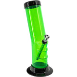 JM Plastics 9-12" Acrylic Bent Neck Bong in Vibrant Green with Black Accents, Front View