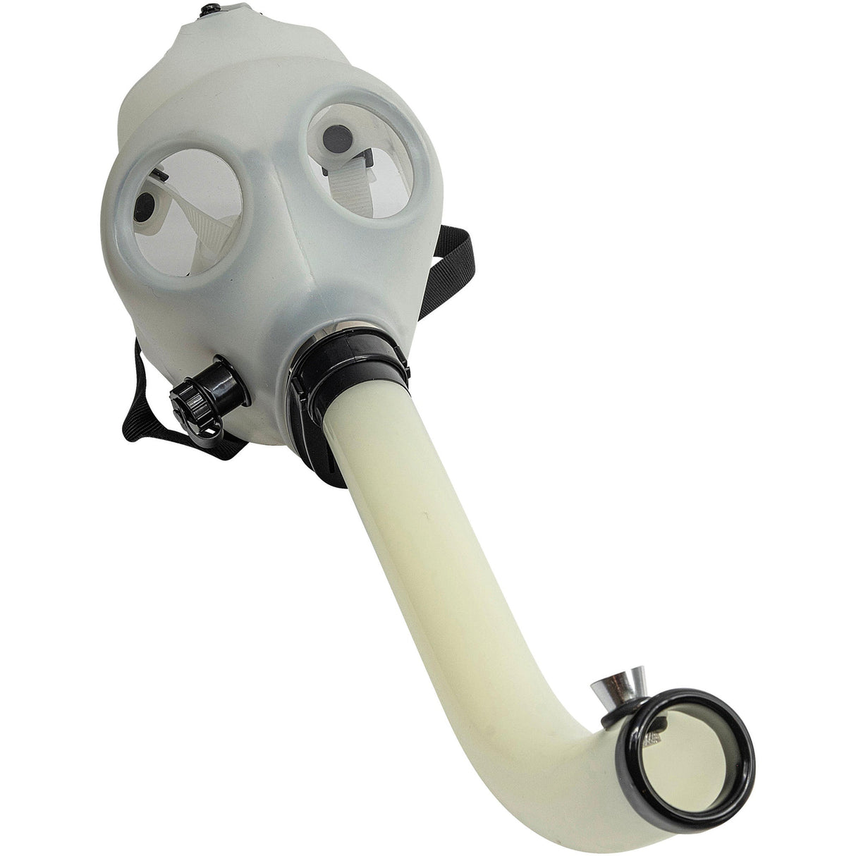 JM Plastics Acrylic Glow In The Dark Gas Mask with Curved Steamroller Tube for Dry Herbs, Side View