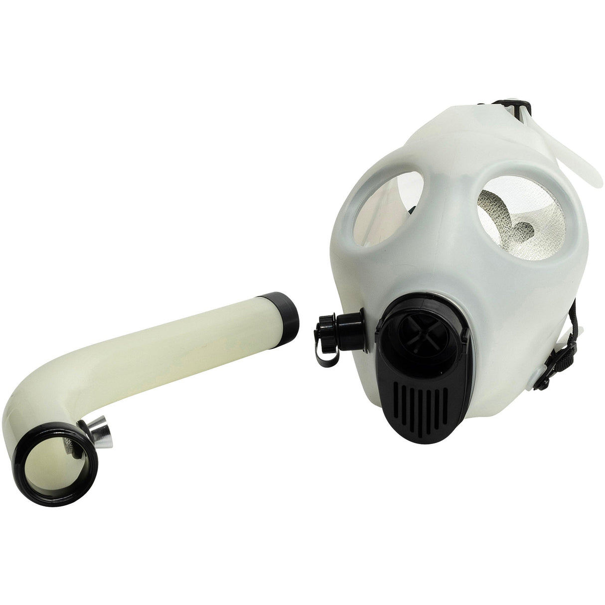 JM Plastics Acrylic Glow In The Dark Gas Mask with Curved Steamroller Tube for Dry Herbs