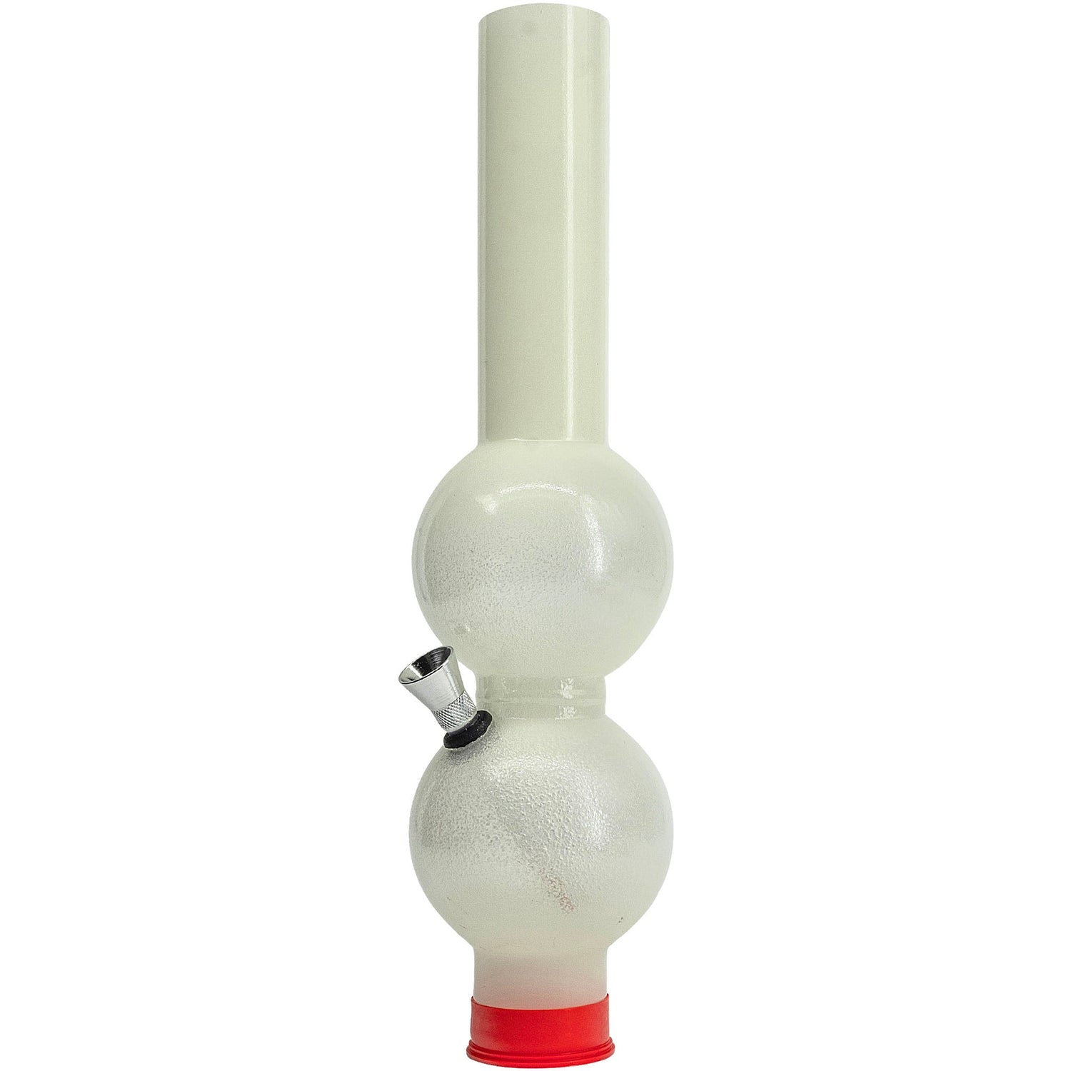 JM Enterprises acrylic double bubble diffuser tube alone, front view, unlit white acrylic with red base cap
