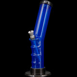 JM Plastics Acrylic Angled Straight Tube Bong in Blue - 9-12" Tall Side View