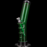 JM Plastics Acrylic Angled Straight Tube Bong in Vibrant Green, Side View, 12" Tall