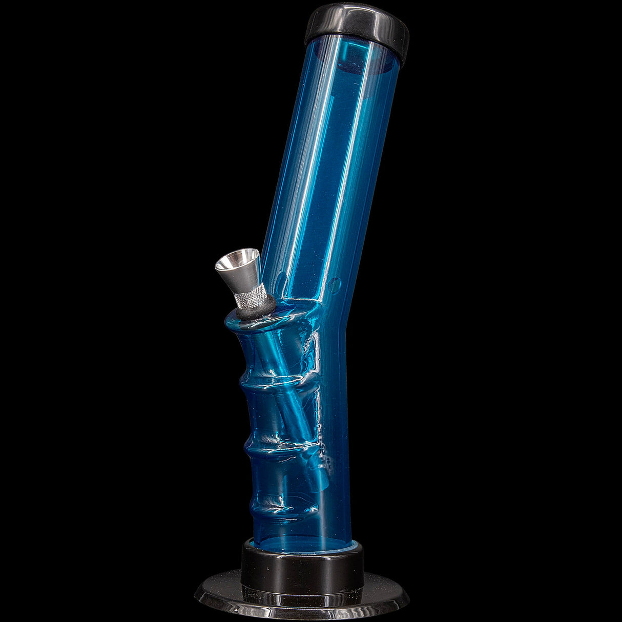 JM Plastics Acrylic Angled Straight Tube Bong, 12", in Vibrant Blue - Front View