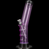 JM Plastics Acrylic Angled Straight Tube Bong in Purple - Front View with Metal Bowl