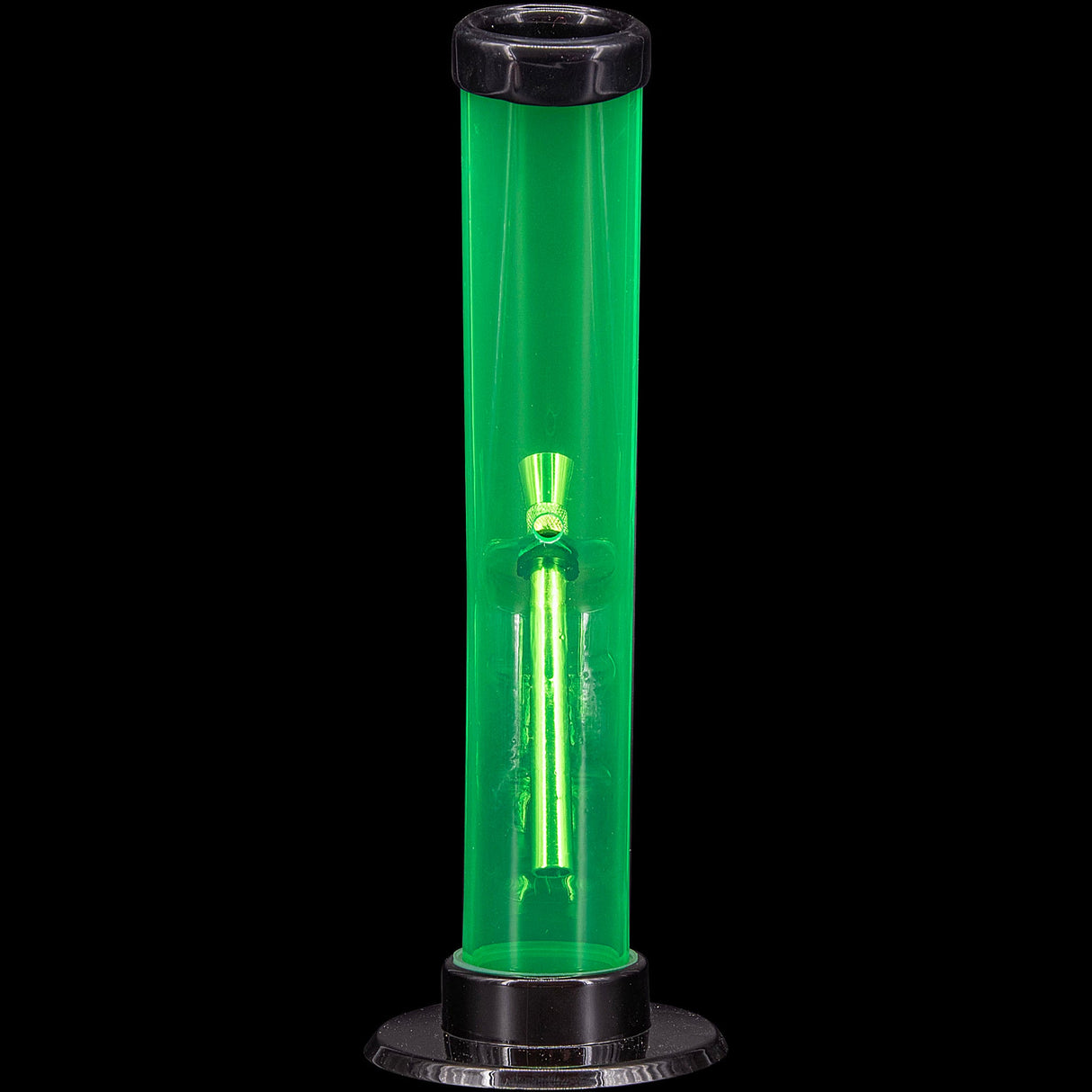 JM Plastics Angled Straight Tube Bong in Vibrant Green, 9-12" Tall, Durable Acrylic, Front View