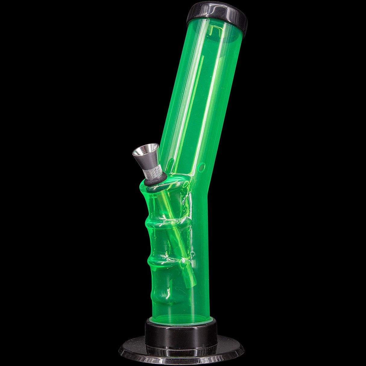 JM Plastics Acrylic Angled Straight Tube Bong in Vibrant Green, 9-12" Tall, Side View