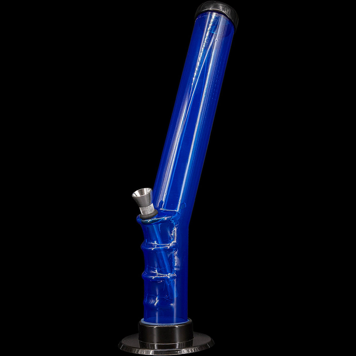 JM Plastics Acrylic Angled Straight Tube Bong in Vibrant Blue, 9-12" Tall - Front View