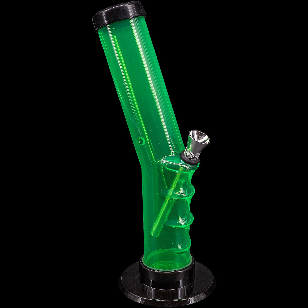 JM Plastics Acrylic Angled Straight Tube Bong in Vibrant Green - Side View with Removable Bowl