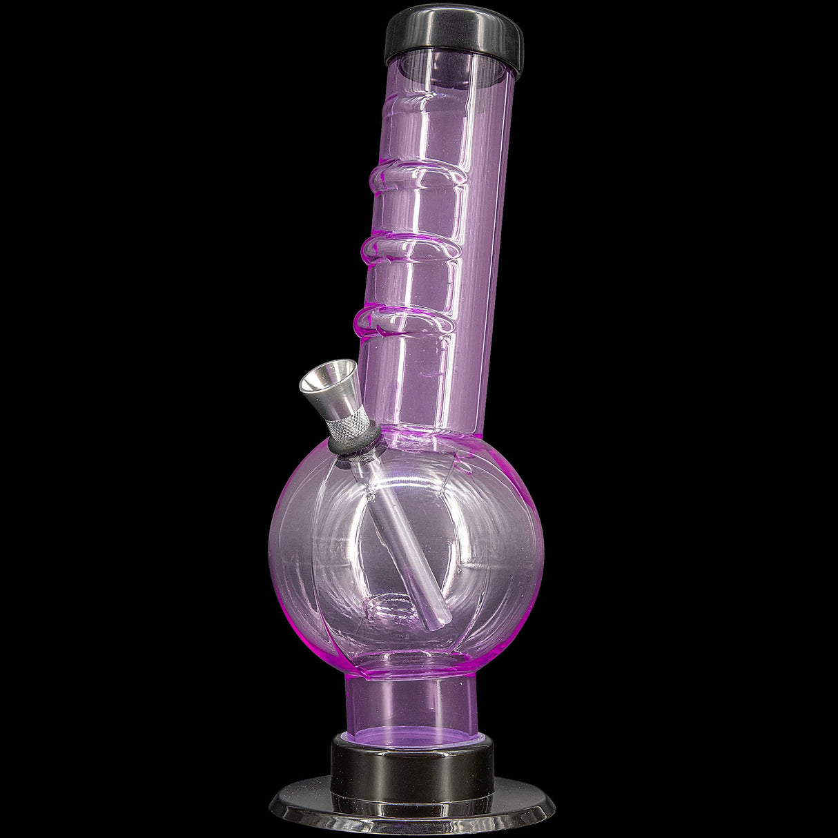 JM Plastics Acrylic Angled Neck Straight Tube Bubble Bong in Purple - Front View