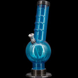 JM Plastics Acrylic Angled Neck Straight Tube Bubble Bong in Blue, Front View