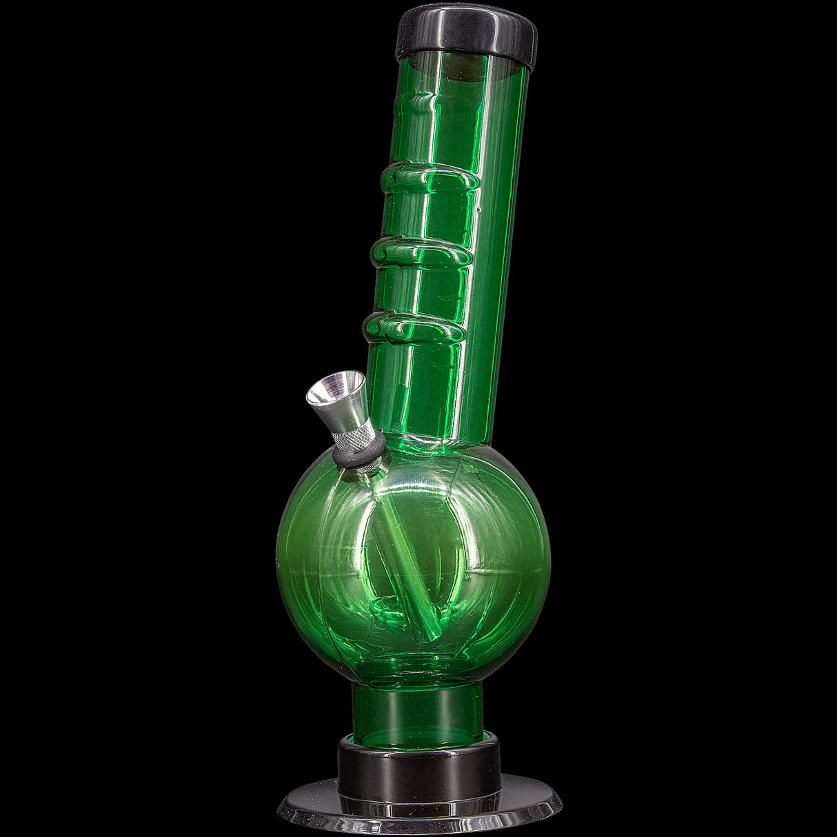 JM Plastics Acrylic Angled Neck Straight Tube Bubble Bong in Green, Front View, 9-12" Tall