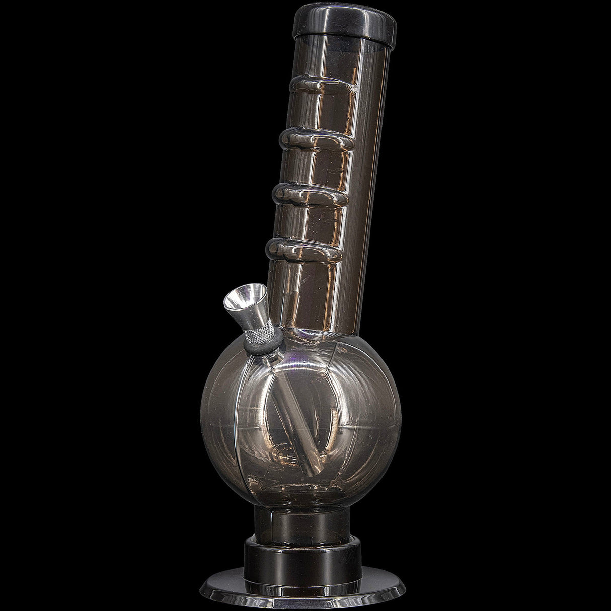 JM Plastics Acrylic Angled Neck Straight Tube Bubble Bong in Smokey Color - Front View