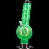 JM Plastics Acrylic Angled Neck Straight Tube Bubble Bong in Neon Green, 9-12" Tall, Front View