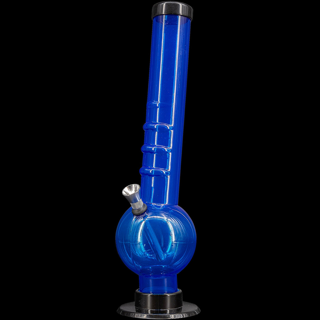 JM Plastics Acrylic Angled Neck Straight Tube Bubble Bong in Blue - Front View