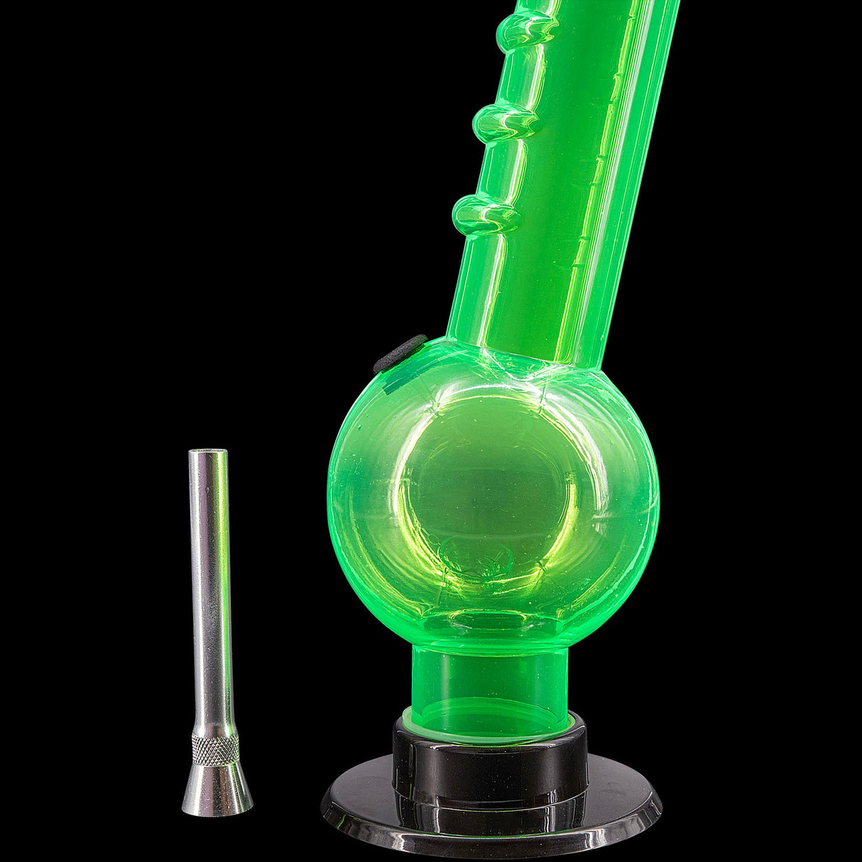 JM Plastics Acrylic Angled Neck Straight Tube Bubble Bong in Neon Green, 9-12" Tall