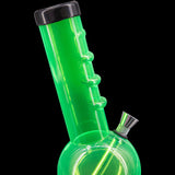 JM Plastics Angled Neck Acrylic Bubble Bong in Vibrant Green, 9-12" Tall - Side View