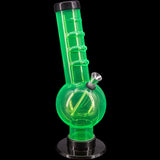 JM Plastics Acrylic Angled Neck Straight Tube Bubble Bong in Green, 9-12" Tall, Front View