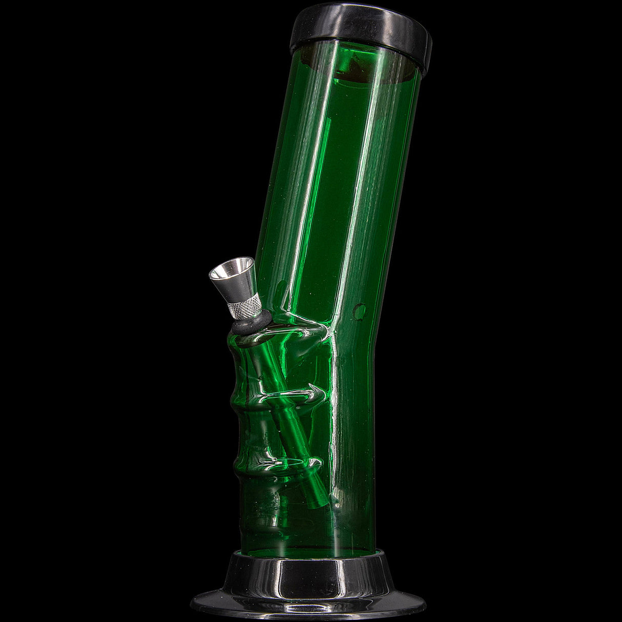 JM Plastics 9-12" Acrylic Bent Neck Bong in Vibrant Green, Front View with Bowl