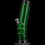 JM Plastics 9-12" Acrylic Bent Neck Bong in Vibrant Green, Front View with Bowl