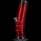 JM Plastics Acrylic Bent Neck Bong in Red, 9-12" Tall with Clear Downstem - Front View