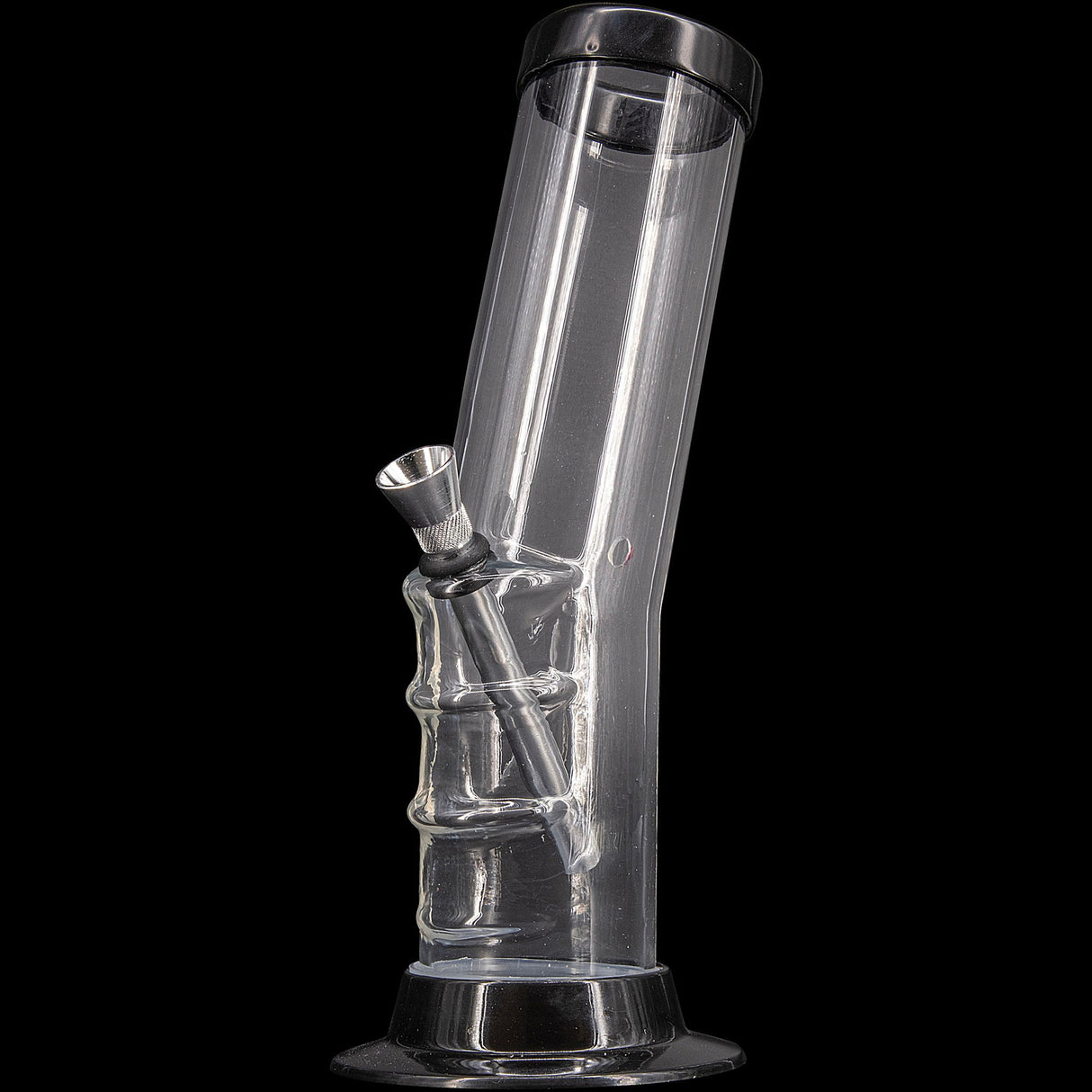 JM Plastics Acrylic Bent Neck Bong 9-12" in Clear - Front View with Sturdy Base