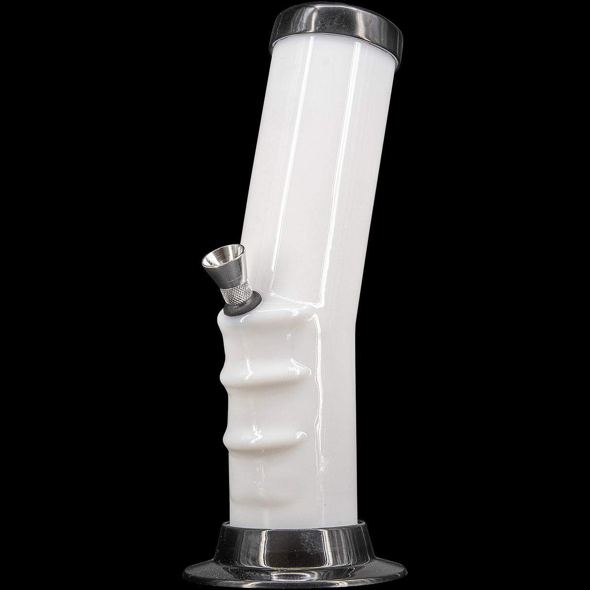 JM Plastics Acrylic Bent Neck Bong in White, 9-12" Tall with Metal Bowl - Front View