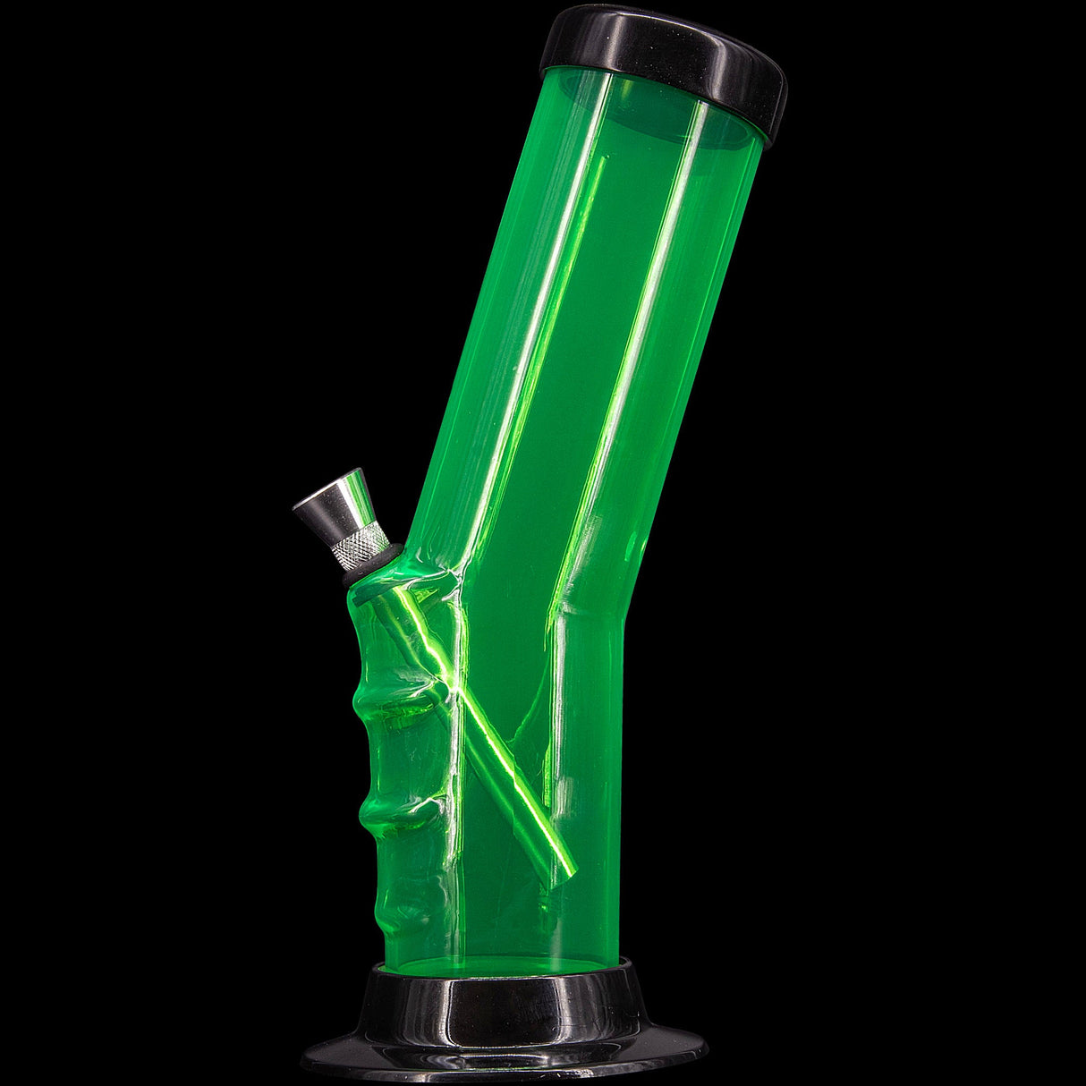 JM Plastics Acrylic Bent Neck Bong in Vibrant Green, 9-12" Tall, Durable Water Pipe, Side View