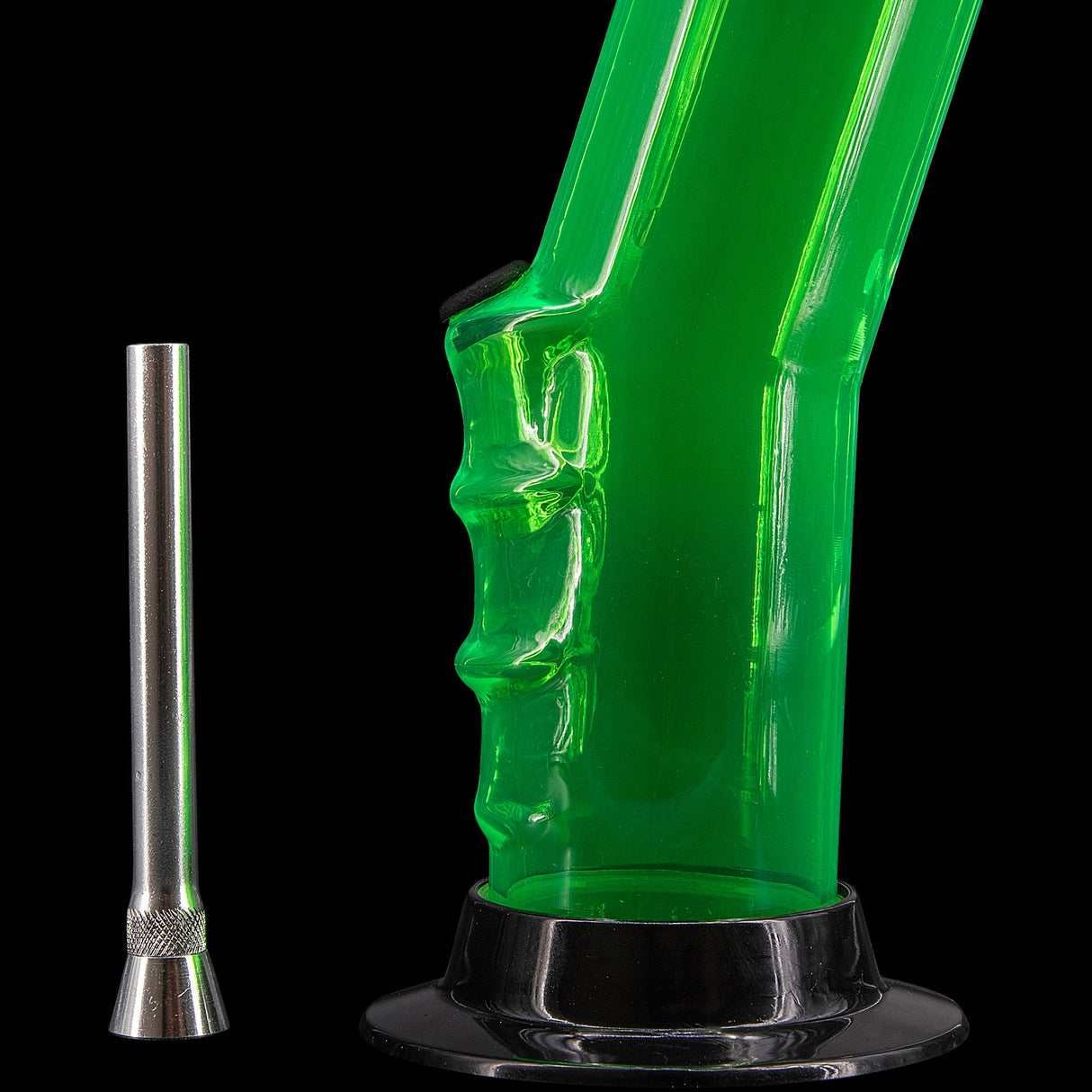 JM Plastics Acrylic Bent Neck Bong in Vibrant Green with Detachable Metal Bowl - Side View