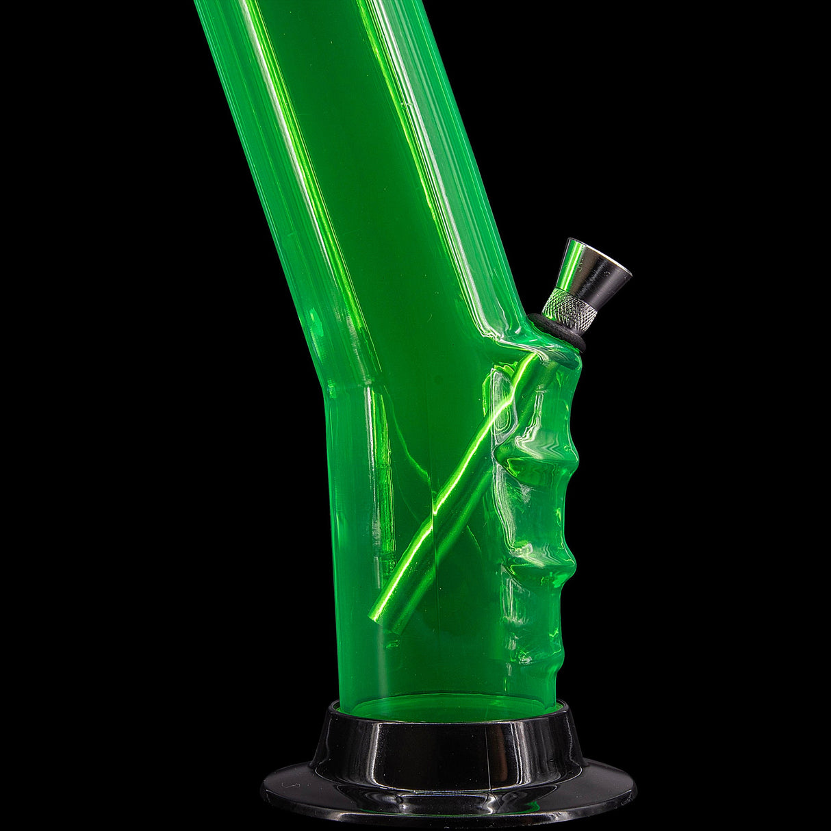 JM Plastics Acrylic Bent Neck Bong in Vibrant Green - Side View with Sturdy Base