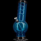 JM Plastics Acrylic Bent Neck Bubble Base Bong in Blue, 9-12" Tall Side View