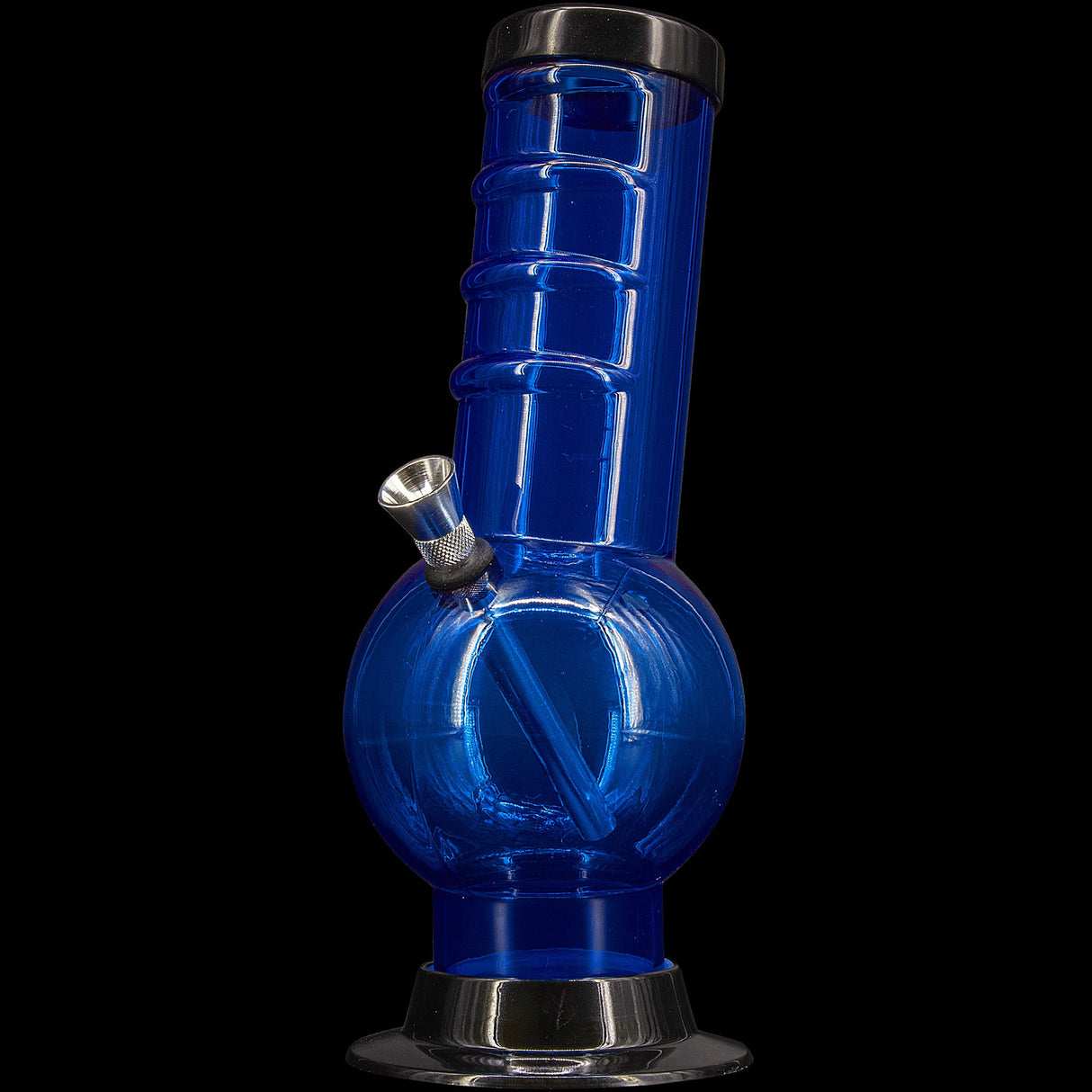 JM Plastics 9-12" Acrylic Bent Neck Bubble Base Bong in Blue, Front View