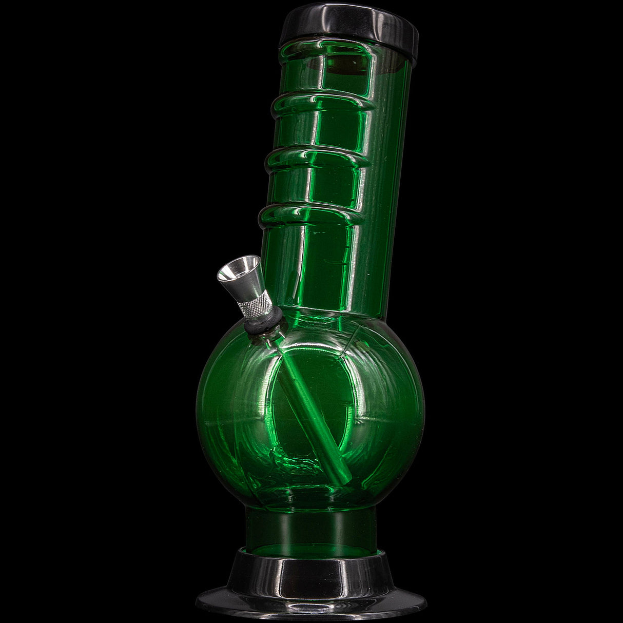 JM Plastics Acrylic Bent Neck Bubble Base Bong in Green, 9-12" Tall - Front View