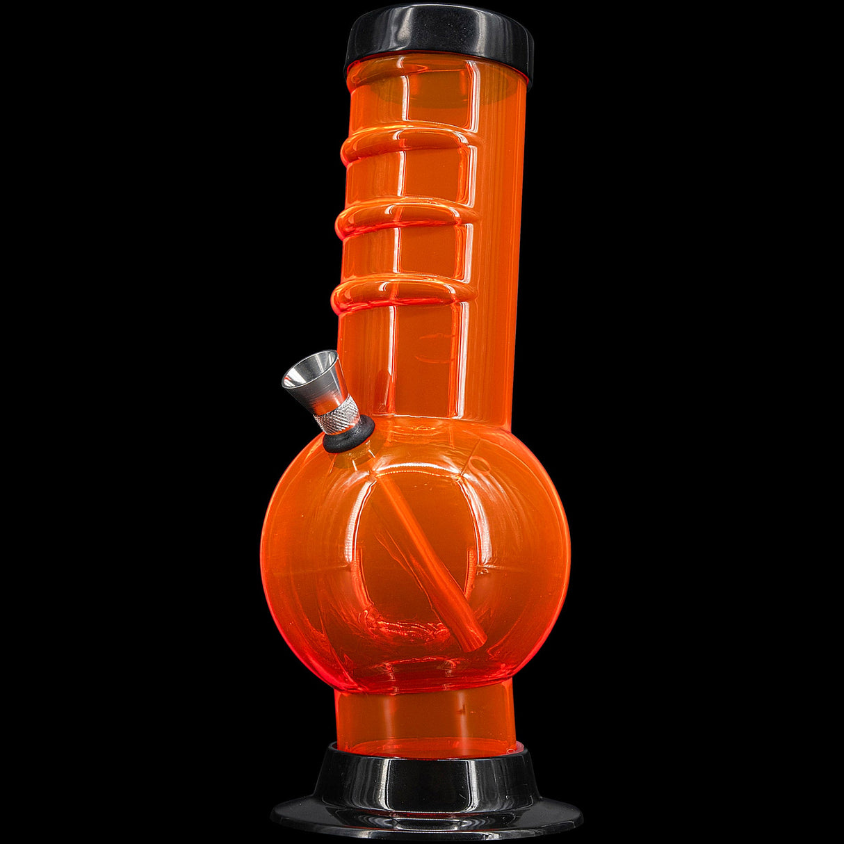 JM Plastics Acrylic Bent Neck Bubble Base Bong in Vibrant Orange - Front View