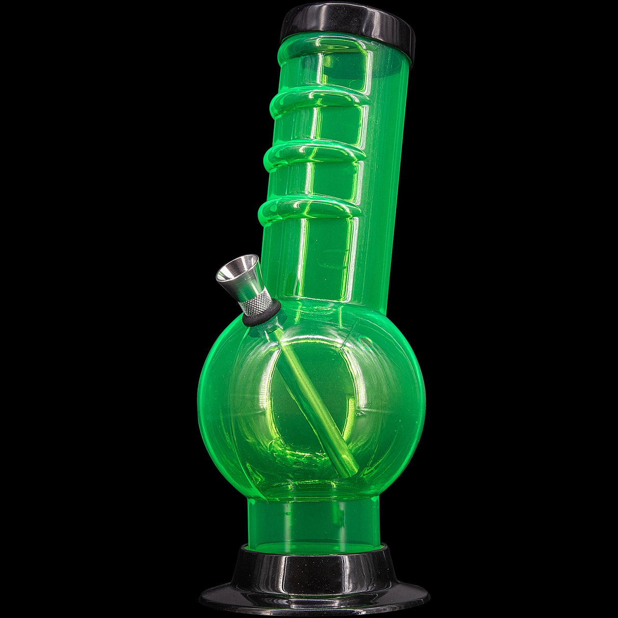 JM Plastics Acrylic Bent Neck Bubble Base Bong in Vibrant Green - Front View