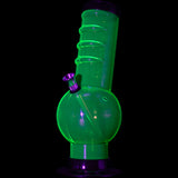 JM Plastics Acrylic Bent Neck Bubble Base Bong in Neon Green, 9-12" Tall - Front View