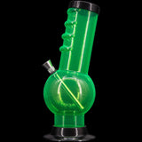 JM Plastics Acrylic Bent Neck Bubble Base Bong in Vibrant Green, Front View, 9-12" Tall